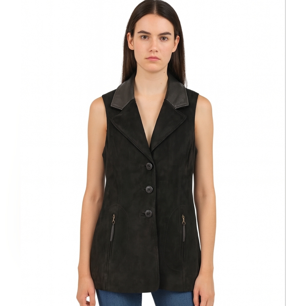 Vintage Cache Leather Suede Black Vest Size Small Biker Grunge Punk Rock 90s